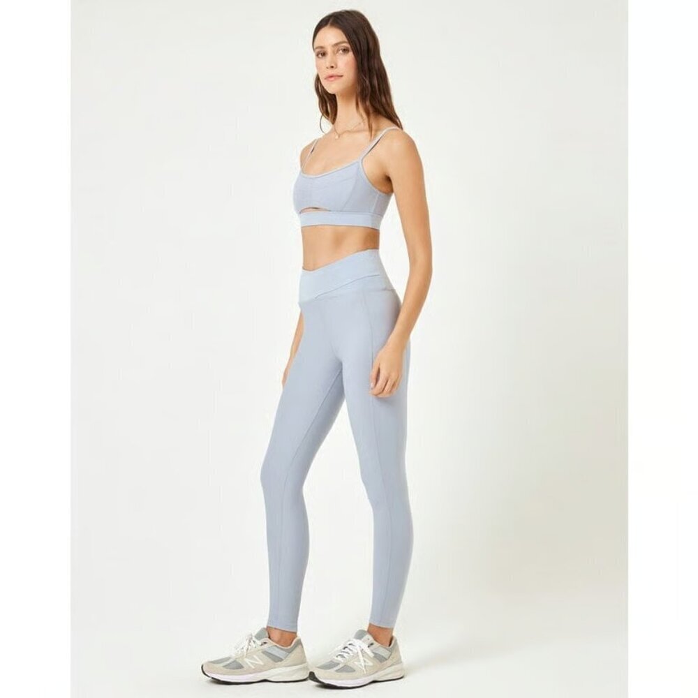 NWT$198 L*SPACE 2-PC SET Rush Sports Bra & Mercer Leggings Ribbed Haze Blue SML - Picture 2 of 11